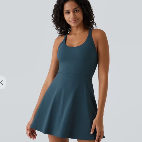 Backless Twisted Flare Mini Dance Active Dress w pads medium long - Picture 2 of 8